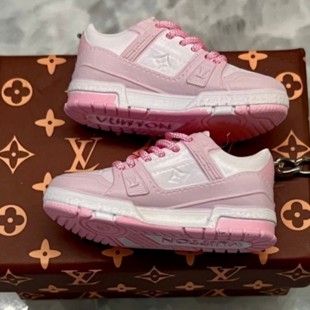 Mini Pink Sneaker Bag Charm Keychain Set with Box